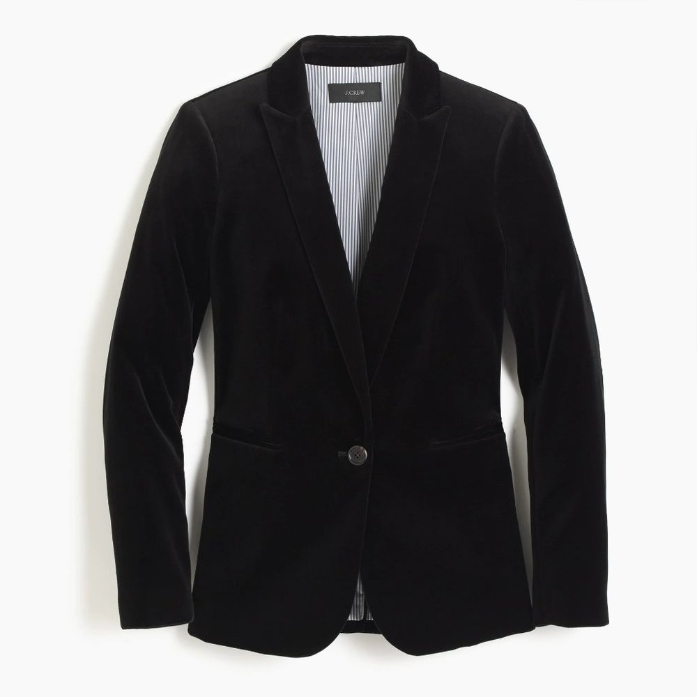 NWT Womens Size 4 J. Crew Black One-Button  Parke Blazer In Velvet